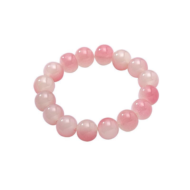 Girls' Buddha Beads Bracelet: Soft Bodhi Seed, Blush Gradient, Ice Transparent Design