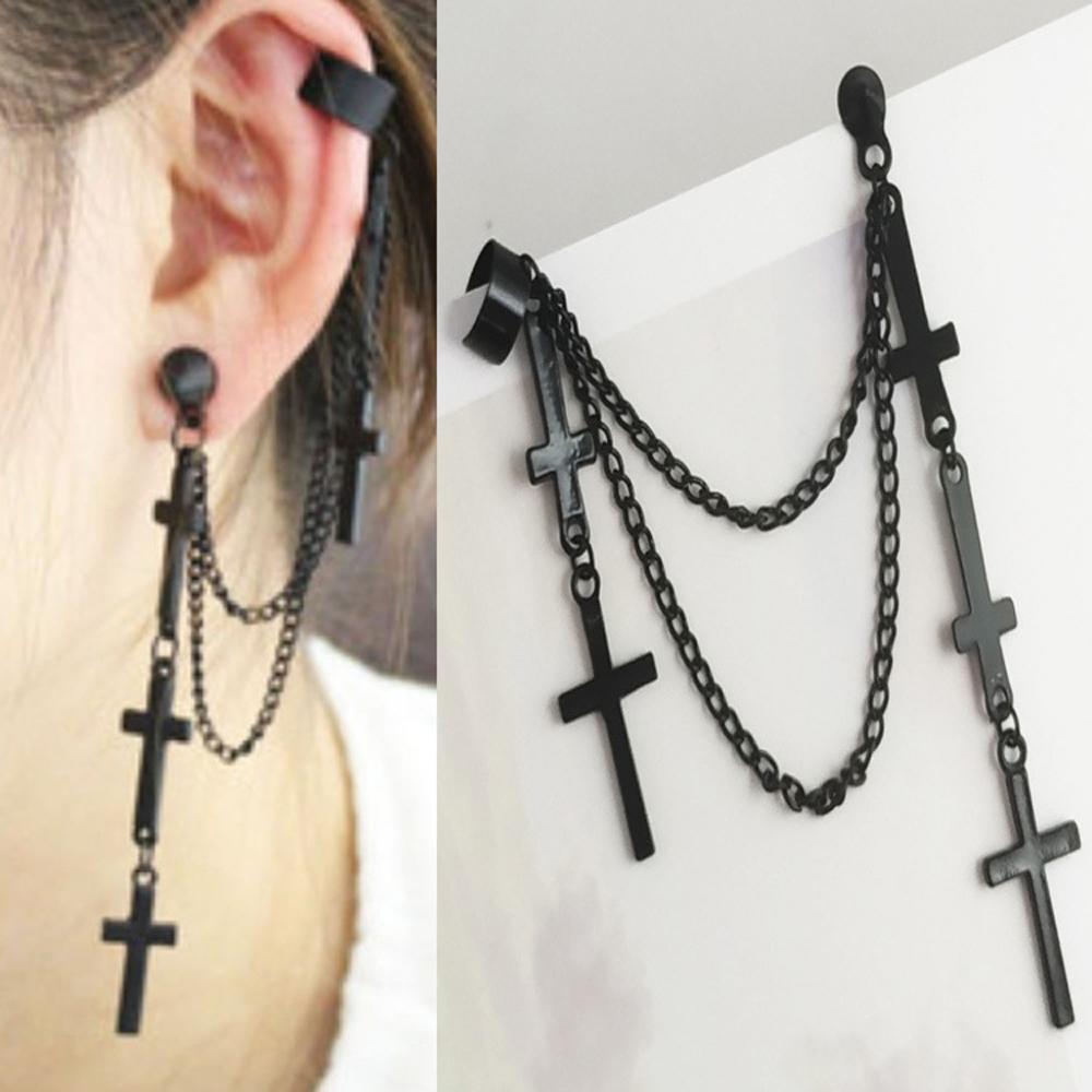 SUMENG 2024 New Fashion 1PC Retro Black Cross Earrings Ladies Hip Hop Multi-Layer Tassel For Women Jewelry Gifts