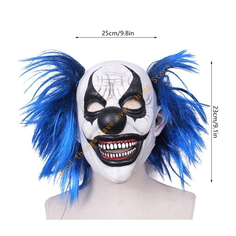Realistic Latex Blue Hair Smiling Clown Mask Halloween Headgear Party Cosplay Scary Props 55KF
