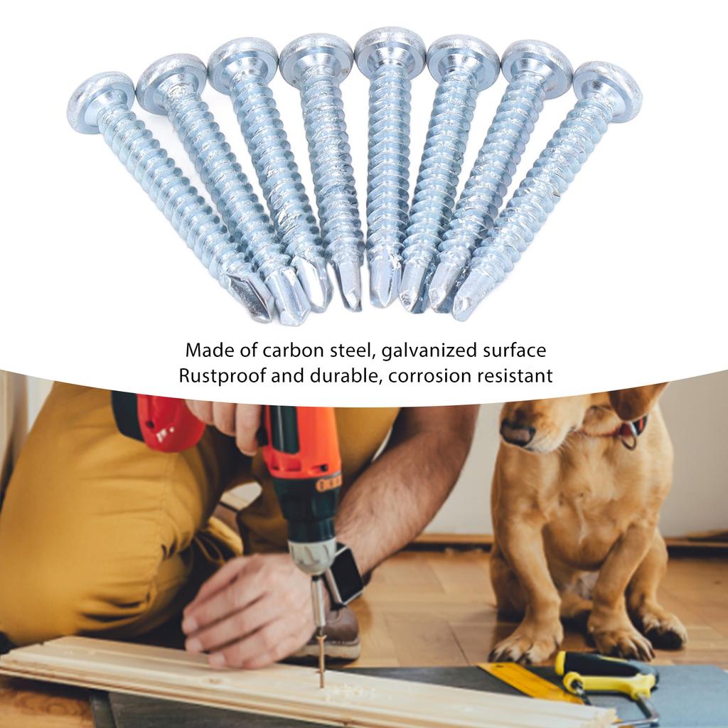 50PCS Head Drill Screws Galvanized Carbon Steel Self Drilling Screws 4.2x32mm