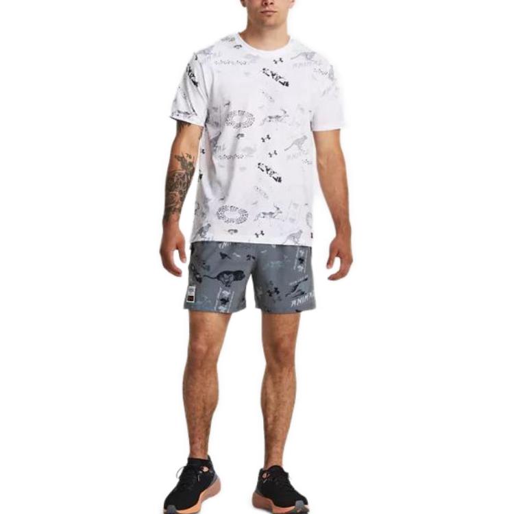 Under Armour Animal Print Letter Print Elastic Waist Straight Casual Shorts Men Shorts Gray 1379302-001