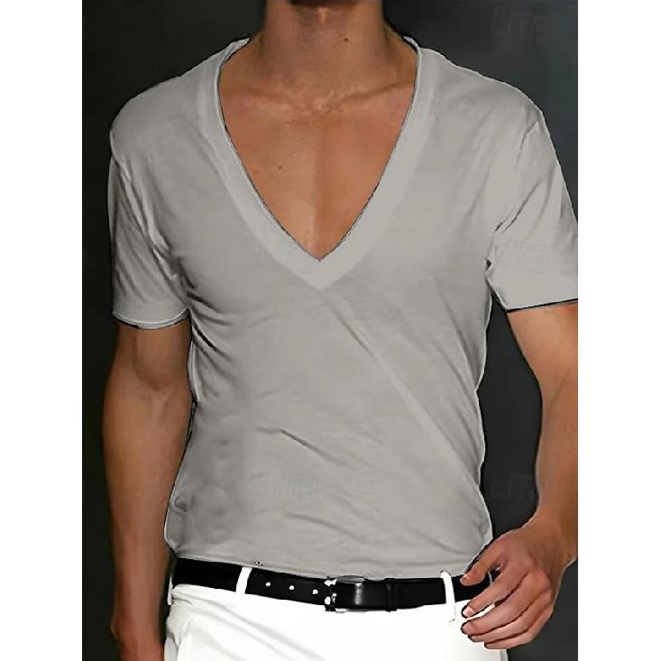 T-shirt da uomo Estate Uomo Scollo a V Colore Unico Vestibilità Slim Sottile Casual T-shirt Manica Corta Top