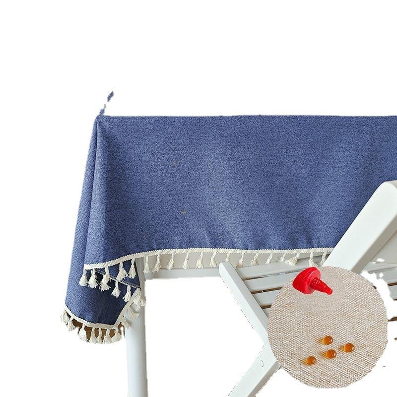 Cotton And Linen Solid Color Waterproof Tablecloth Fringed Senior Sense Student Desk Cloth Atmosphere Tablecloth Art Decoration