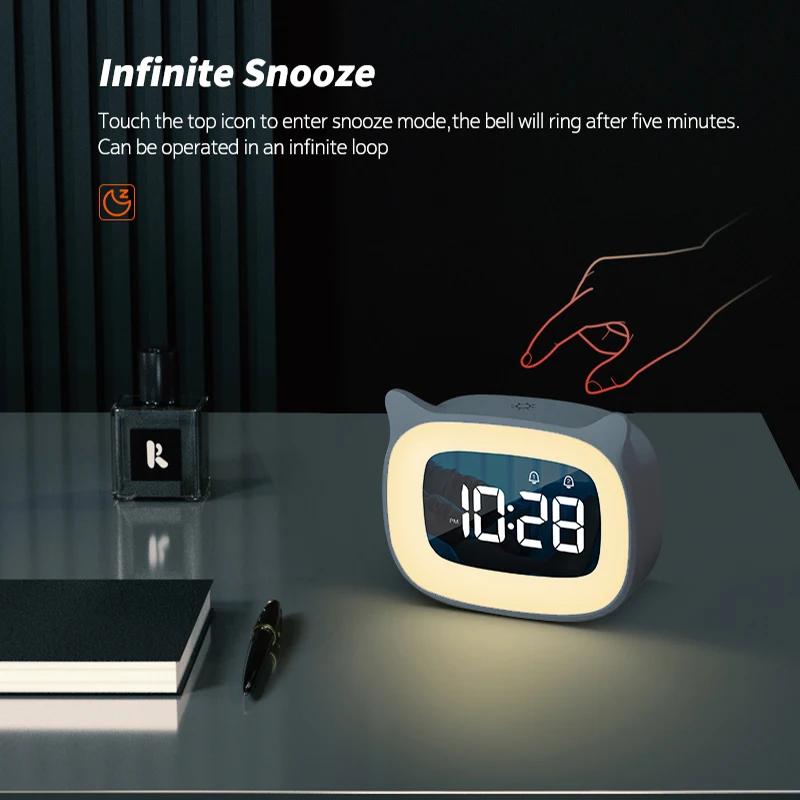 Night Light Music Alarm Clock Cartoon Voice Control Table Clock LED Digital Clock USB Rechargable Home Decoration