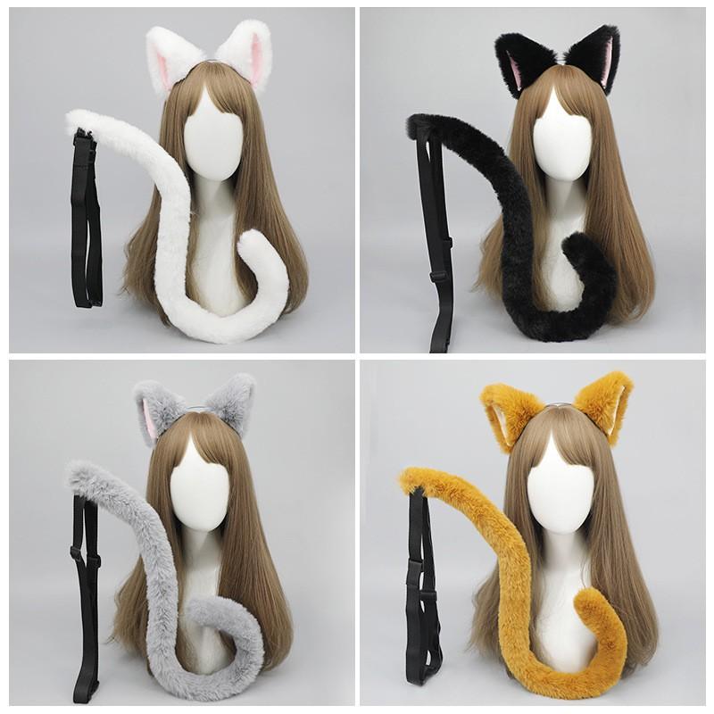 Anime Cat Ear Headband Tail Set Cosplay Party Plush Feline Accessory Adult Fans
