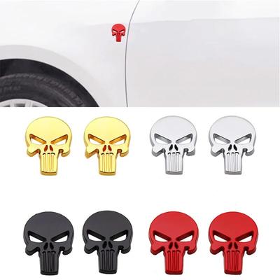1Pairs 3D Metal Skull Car Fender Side Emblem Decal Badge Waterproof Sticker Automobiles Motorcycle Styling Accessories