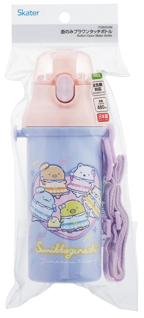Skater Direct Drinking Water Dishwasher Made in Sumikkogurashi Children's Bottle, Plastic, 480ml, One-Push Opening, Safe, Japan, "Yumemiru Shippozu"