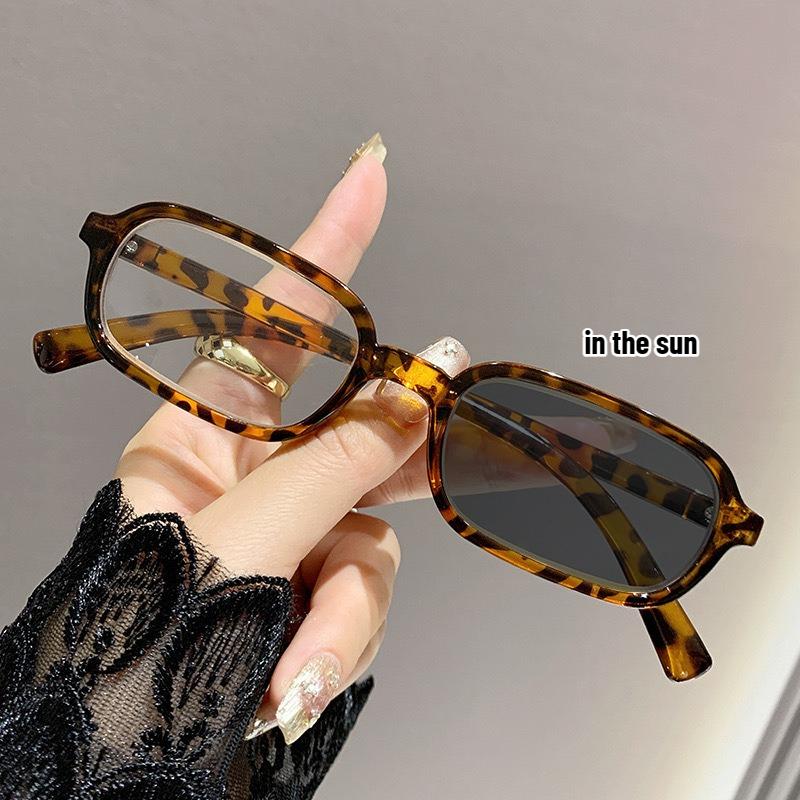 Small Square Frame Photochromic Myopia Glasses Printed Glasses-legs High-definition Anti Blue Light Versatile Eyewear 0 To -4.0