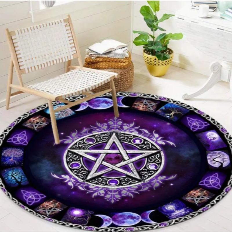 Mysterious Purple Wizard Pentagonal Moon Round Mat Living Room Bedroom Gaming Floor Mat Home and Room Decor Living Room Carpet