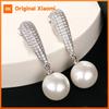 Huitan Delicate Pear Shaped Women Drop Earrings Full Shiny CZ Imitation Pearl Elegant Wedding Engagement Accessories Jewelry