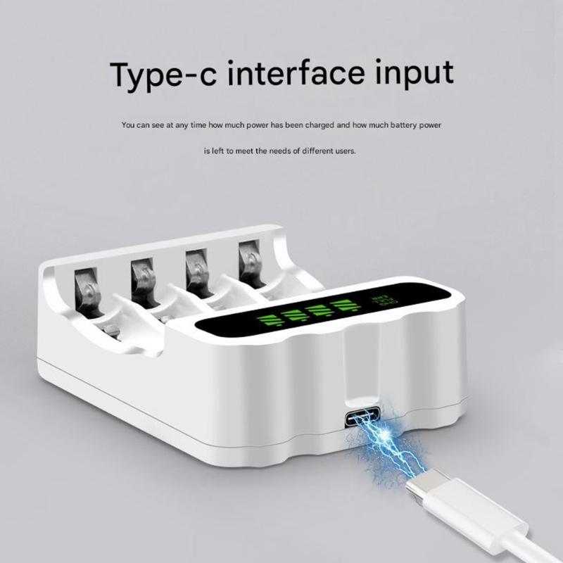 USB Type C Port NiMH Battery Charging Dock 4 Slots LCD Screen for 2A and 3A Rechargeable Batteries 1800mA 900mA Output
