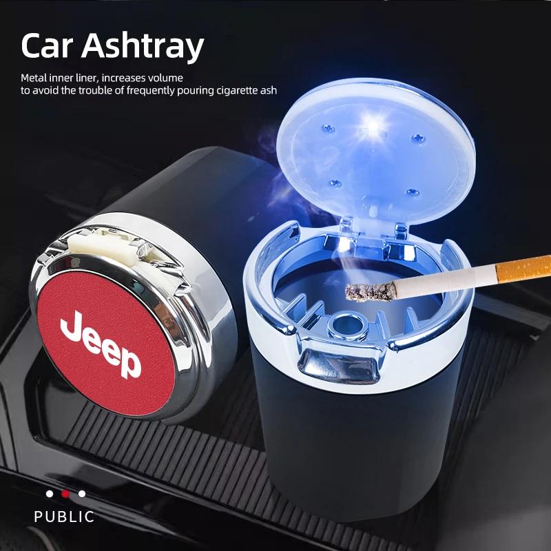 For Jeep Car Ashtray LED Light Portable Ashes Ash Accessories For Jeep Grand Cherokee Wrangler JK Gladiator Compass Renegade