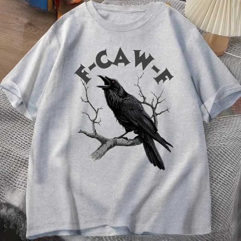 

F Caw Funny Crow Tshirt Unisex Women Humor Unhinged Animal T Shirt Vintage Graphic T Shirts Comfortable Male Clothes XL