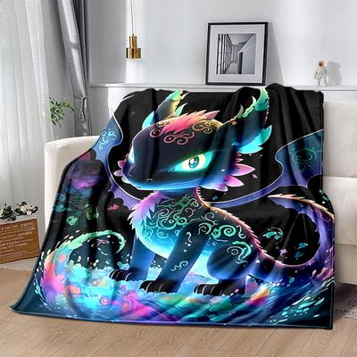 1pc Colorful Dragon Print Blanket Home Decor, Couch Throw, Outdoor Blanket .W064