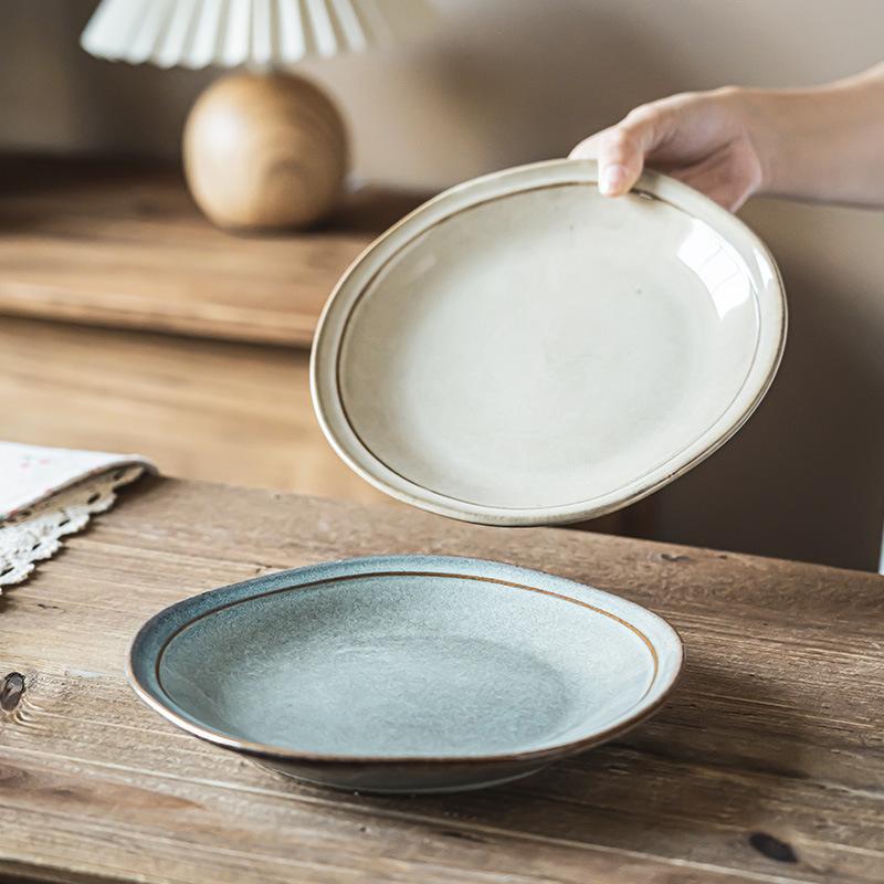 Aussehen Japanisch Retro Flacher Teller Riesiger Unregelmäßiger Salatteller Ofenbrand Steak Lagerware Herz Teller Geschirr Teller