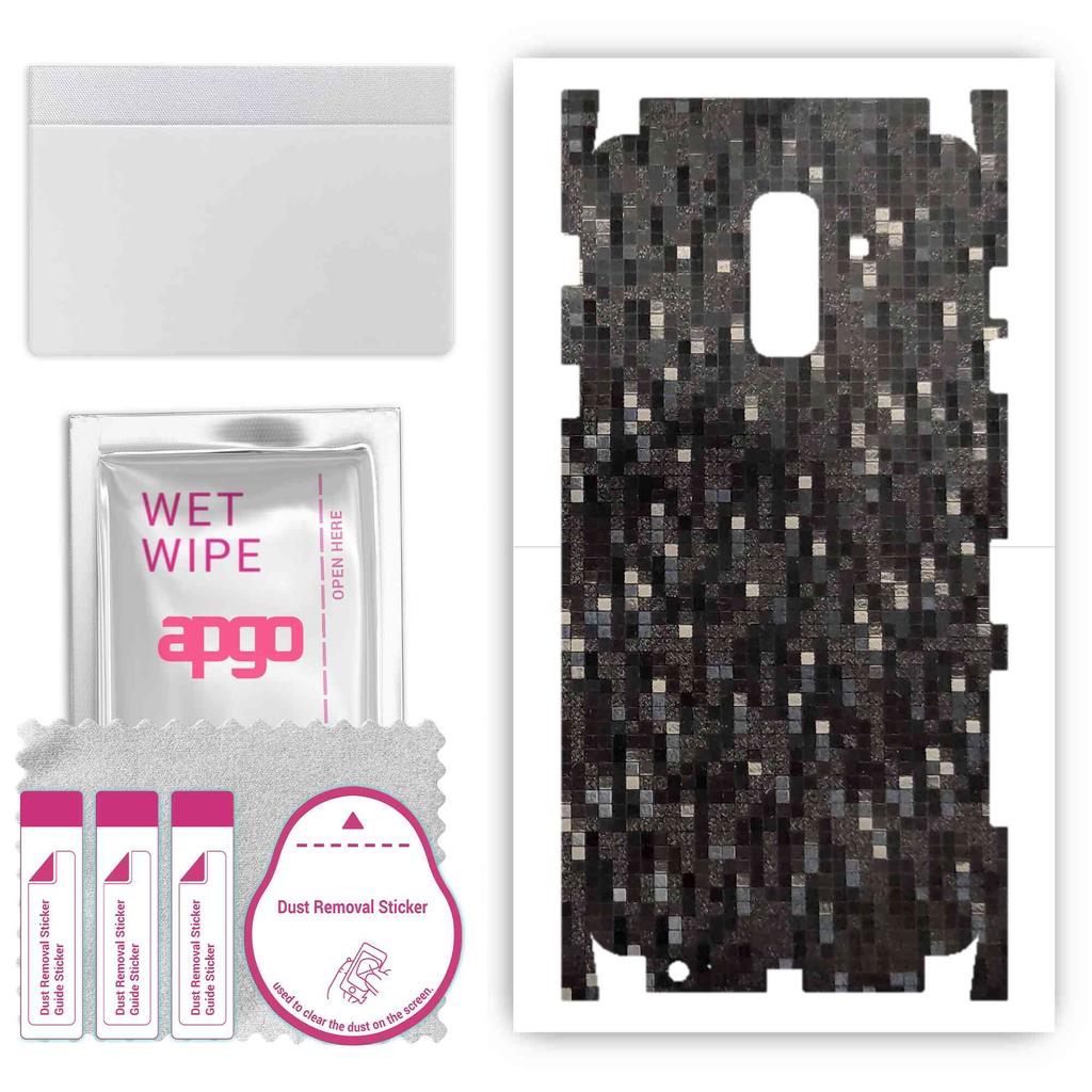 apgo Ochranná samolepka na zadní stranu + boky kompatibilní se Samsung Galaxy A6+ (2018), Fólie, fólie, vinyl s plným obalem - vzor Carbon Black Pixel