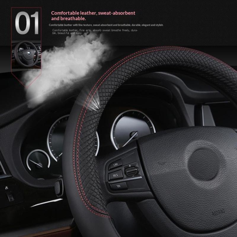 Universal Car Steering Wheel Cover For 37-38cm Steer Wheel Faux Leather Breathable Car Wheel Cover Interior Auto Accessories