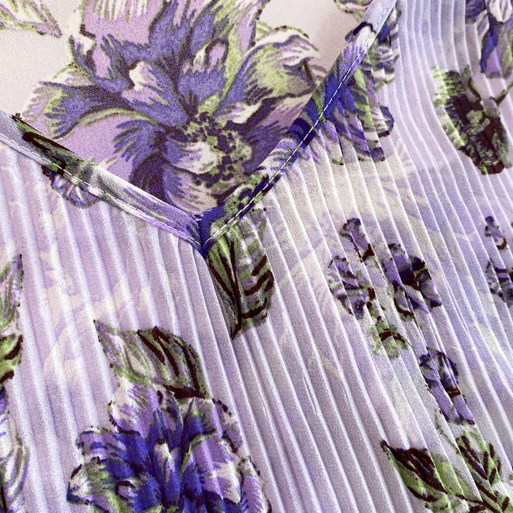Mature Style Two-Piece Women's Suit: Loose Floral Pleated Shirt & High Waist Wide Leg Trousers