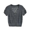 Fashion crew neck knitted sweater women's summer new American retro Spice Girl slim and thin cardigan short-sleeved T-shirt