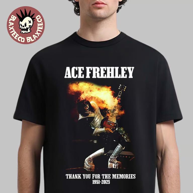 

Kiss Ace Frehley RIP 1951-2025 Футболка с подписью-данью уважения Спасибо Унисекс Футболка XL