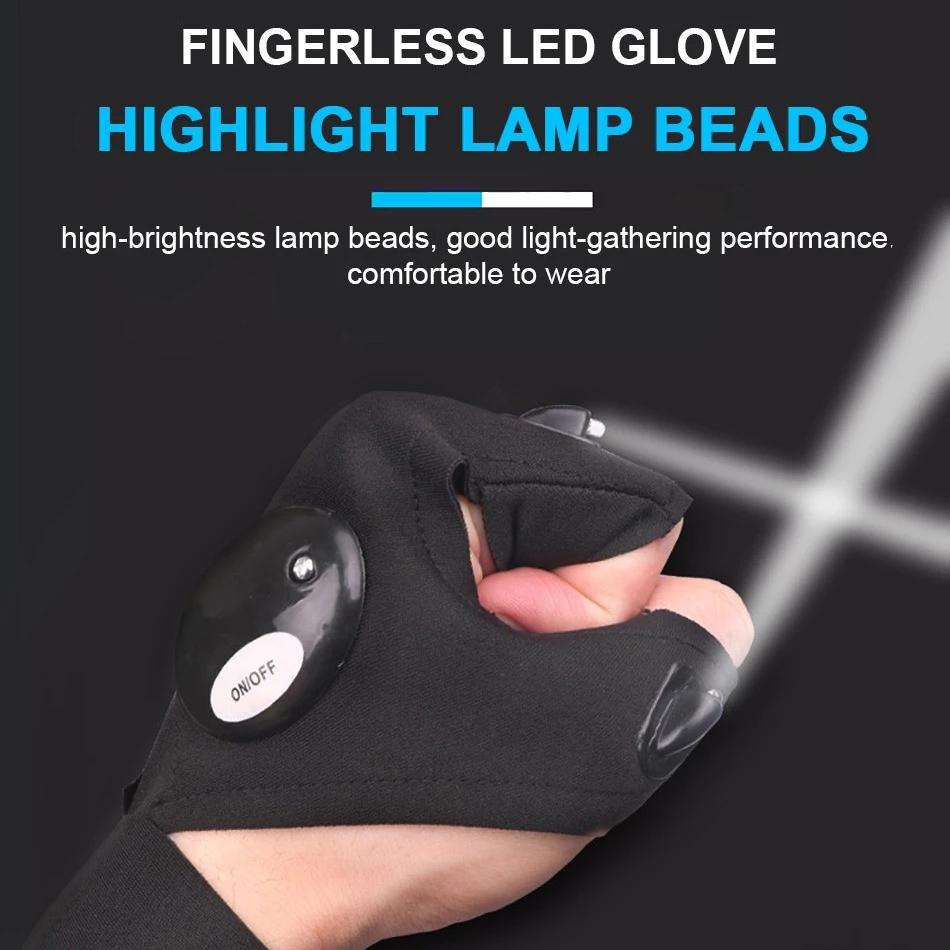 Night Light Waterproof Fishing Gloves with LED Flashlight