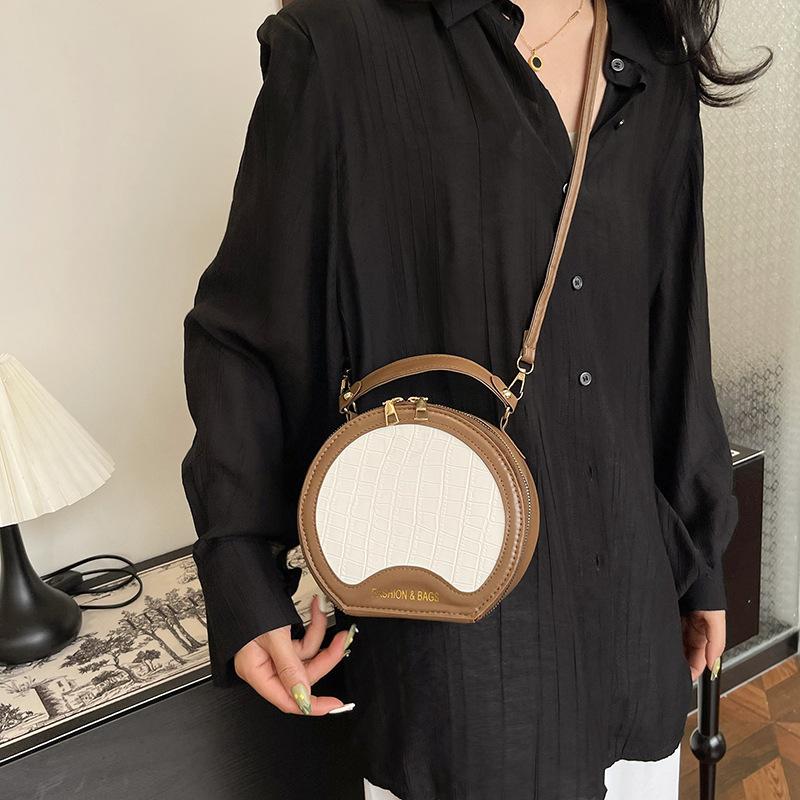 Textured Fashionable One-shoulder Crossbody Bag New Trendy and Fashionable Contrasting Color Crossbody Bag Simple Handbag Small Round Bag