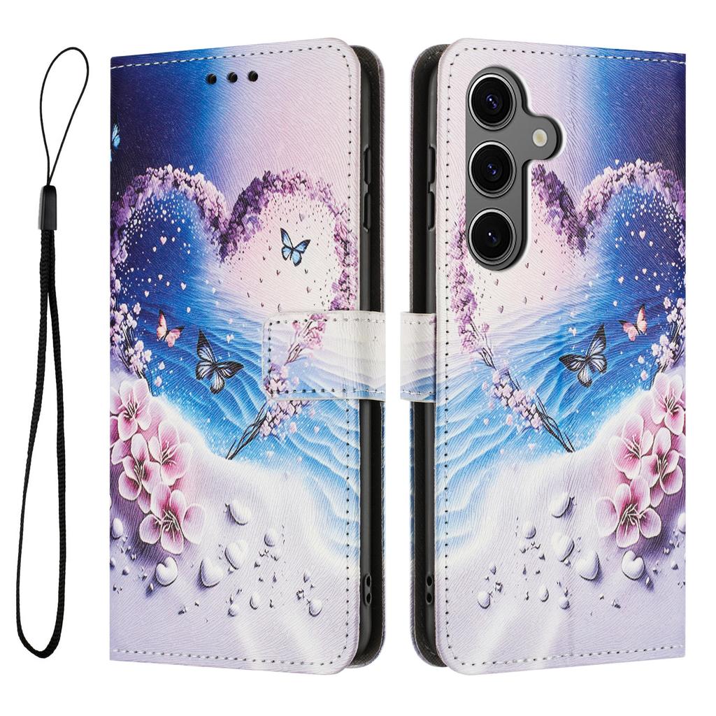 YX-2501 For Samsung Galaxy S24 FE Case Pattern Printing PU Leather Wallet Phone Cover with Lanyard