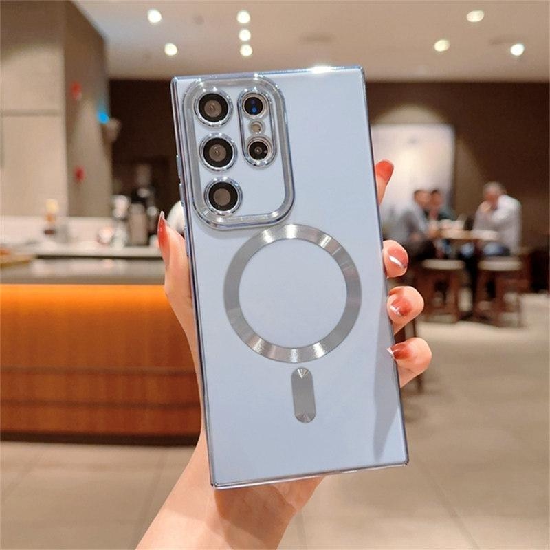 Luksus Trådløs Lading Magnetisk Telefonveske For Samsung S21 S22 S23 Ultra Plus Magsafe Støtfanger Støtsikkert mykt deksel