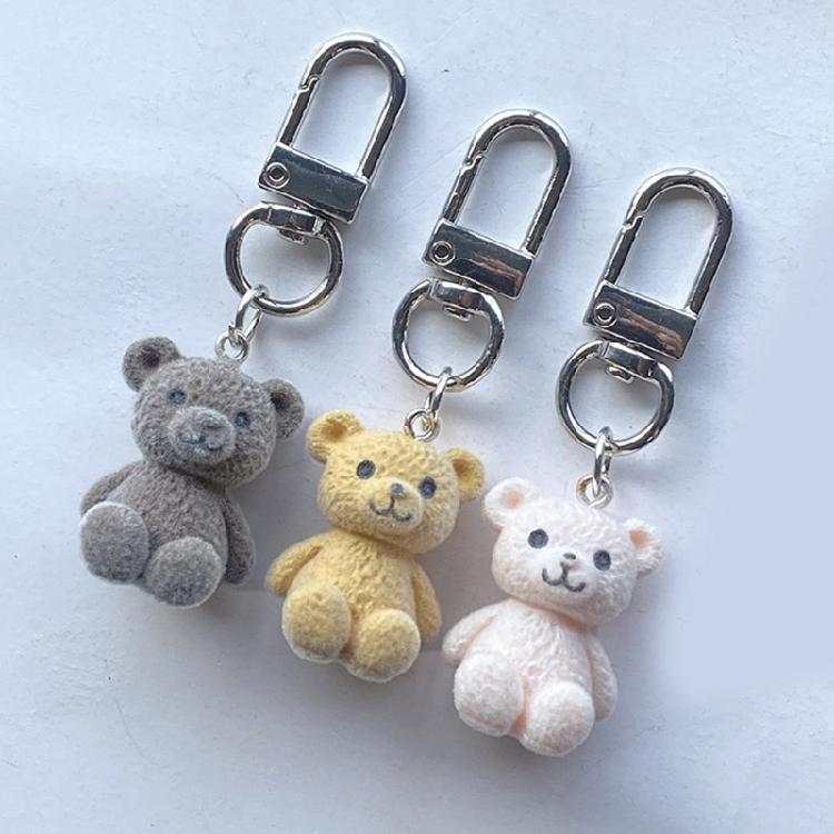 Portachiavi Ciondolo Orso in Resina Stiloso Portachiavi Ciondolo Orso Floccato alla Moda Accessorio Per Coppie e Regalo