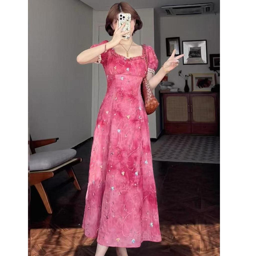 Women's Summer 2026 Retro Print Slim Fit Maxi Dress