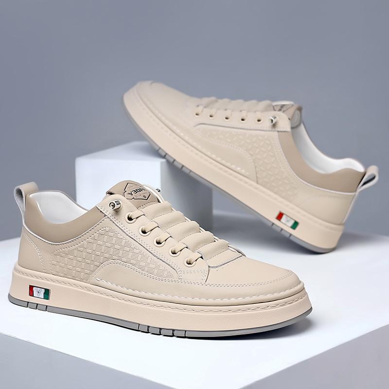 Herbst und Winter neue atmungsaktive Leder-Einpedalschuhe mit weicher Sohle, vielseitige kleine weiße Schuhe, Sport- und Freizeit-Board-Schuhe, trendige Mode leat