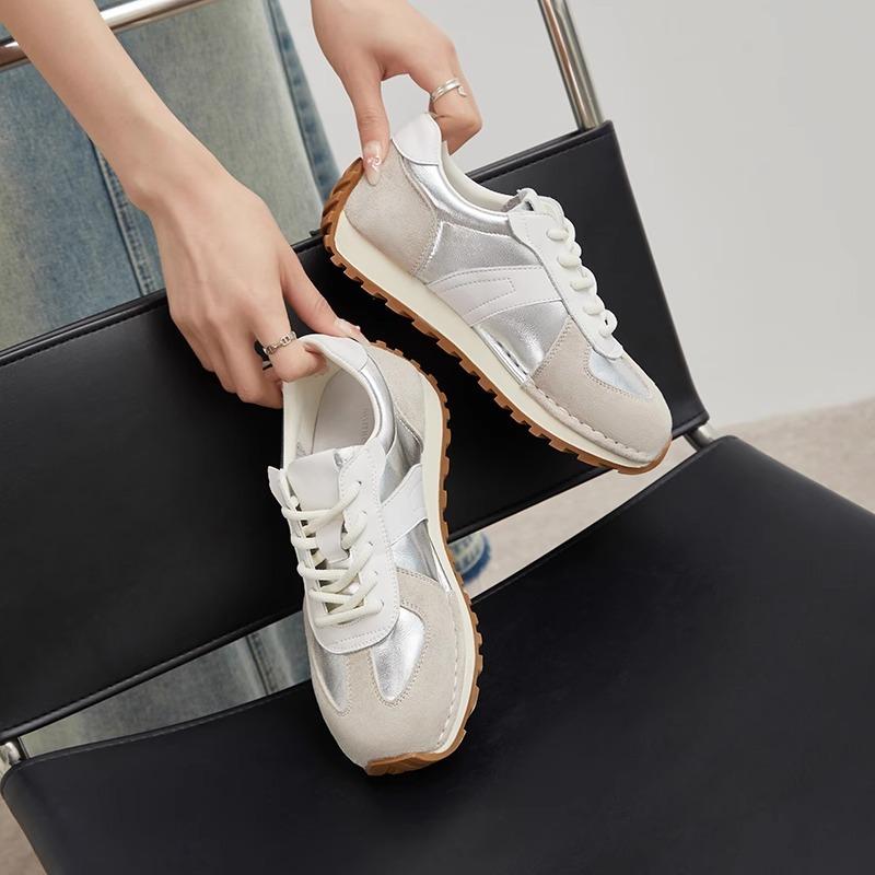 

Женские серебристые спортивные кроссовки с толстой подошвой и ручной прошивкой 40 серебряный