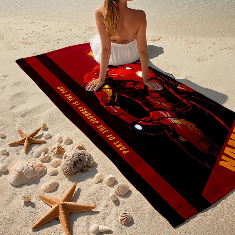 Custom Name Ultra-Soft Beach Towel with Iron Man Theme,Ideal for Pool - Camping, Diving - Perfect Travel Essential, Vibrant Beach Towel.