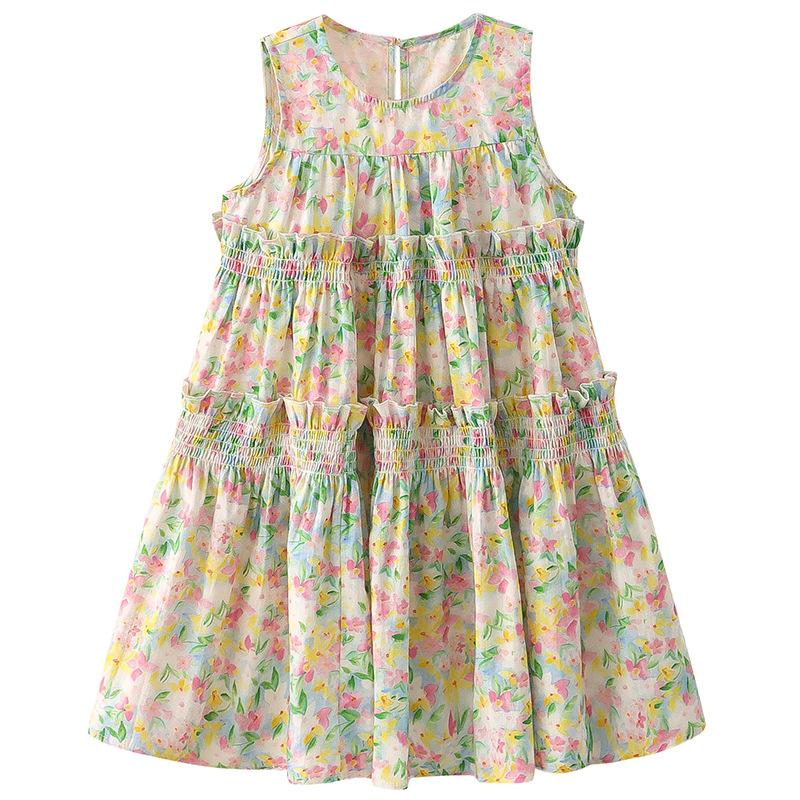 Floral Vest Dress Cool Pure Cotton Printed Middle and Large Children Primary School Kindergarten Korean Style Cotton Skirt