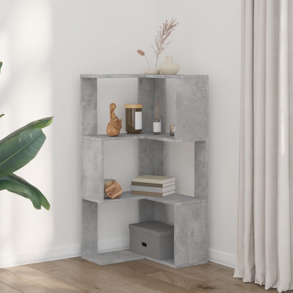 Corner Bookshelf 3 Shelves Concrete Grey 50 x 50 x 102 cm Engineered Wood