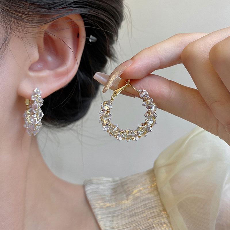 Trendy Irregular Crystal Circle Hoop Earrings For Woman Korean Fashion Statement Shiny Luxury Earrings Female Wedding Gifts