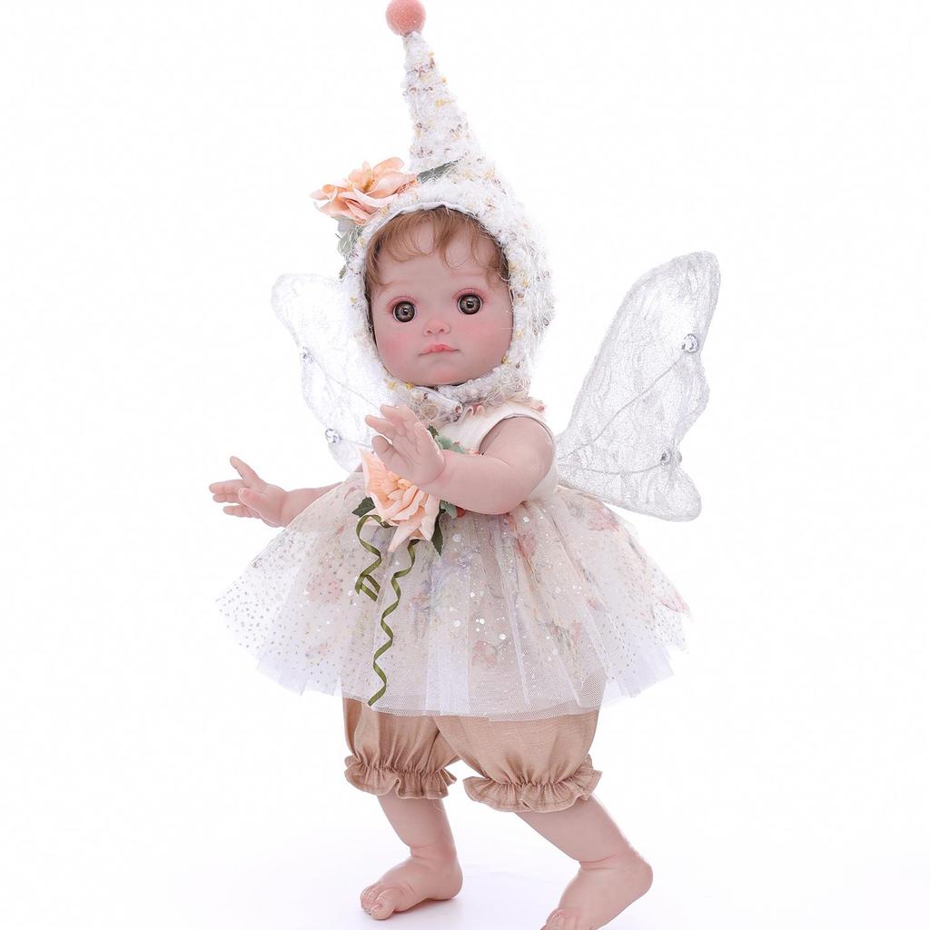 Full Silicone Vinyl Baby Dolls Reborn 18 Inch Cosplay Fairy Angel Cute Babies Doll with Rooted Hair and Wing Fashion Christmas Gifts Toy Decoration