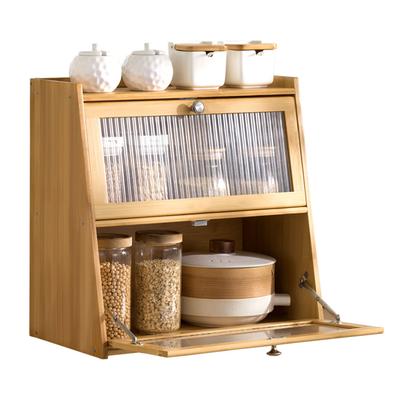 Organizador de Condimentos de Bambú con Puerta Gabinete de Almacenamiento de Encimera de Bambú Impermeable para el Hogar Color Madera 3 Niveles