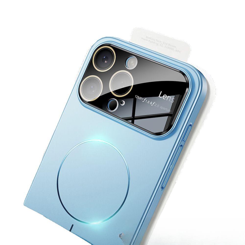 Applicable To IPhone16promax Thin Circle High-light Magnetic Phone Case Large Window PC Metal Paint Apple 15 Sheath