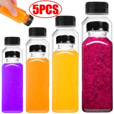 Plastic Clear Empty Seal Bottle with Screw Cap DIY Fruit Juice Milk Beverage Container Birthday Party Travel Practical Bottles