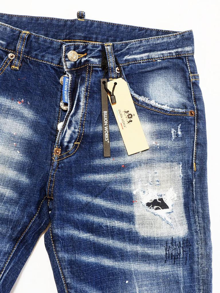 [BillionWorks] Herren-Jeans, Ausgefranste Jeans, Herren-Denim