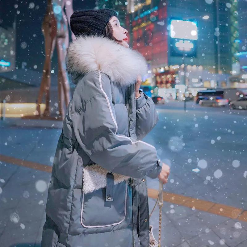 Down Jacket Winter Korean Fashion Big Size Fur Collar Mid-length Hooded Thick Warm Large Size Jacket Suitable for Women