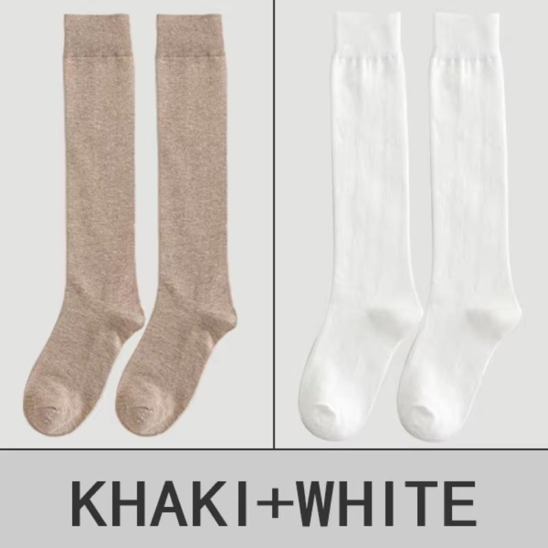 2 Pairs of Socks Women's Calves Socks Pure Color Cotton Socks Knee-japanese Department Jk Stockings College Wind Pile Socks