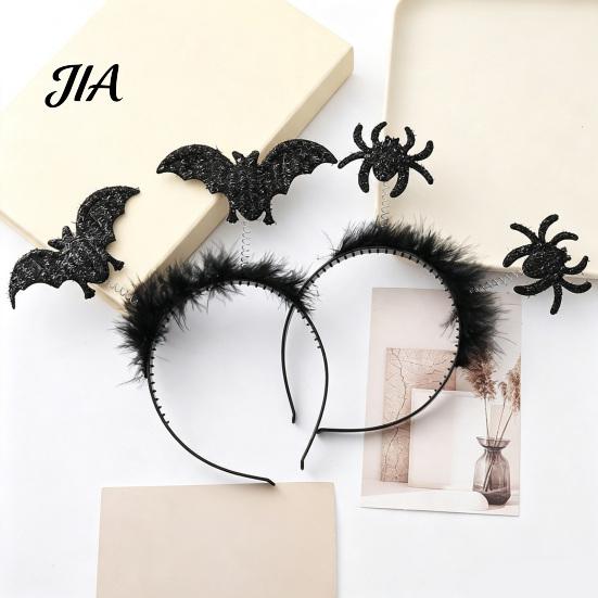 Costume Headpiece for Adults Teens Halloween Headbands, Black Spider Bat Headband, Glitter Fluffy Hair Hoop Headwear Theme Dance Women, Teens,