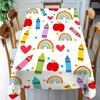 1pc Colorful Back-to-School Stationery Design Polyester Tablecloth - Playful Cartoon Pencils, Hearts & Rainbows Pattern, Durable Machine-Made Rectangu