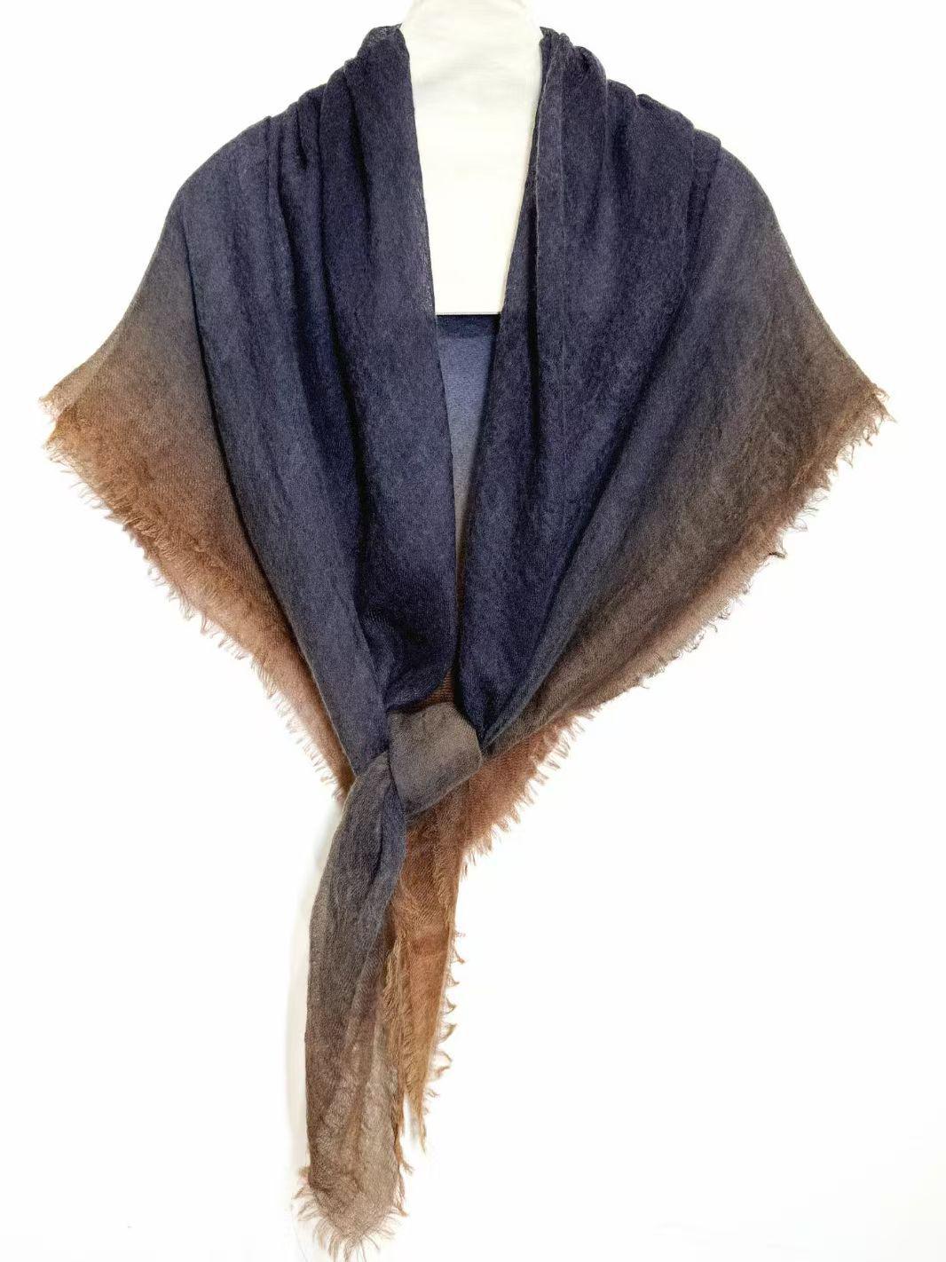 Hand-Painted Gradient Wool Shawl for Women - Spring/Summer Outdoor Long Scarf