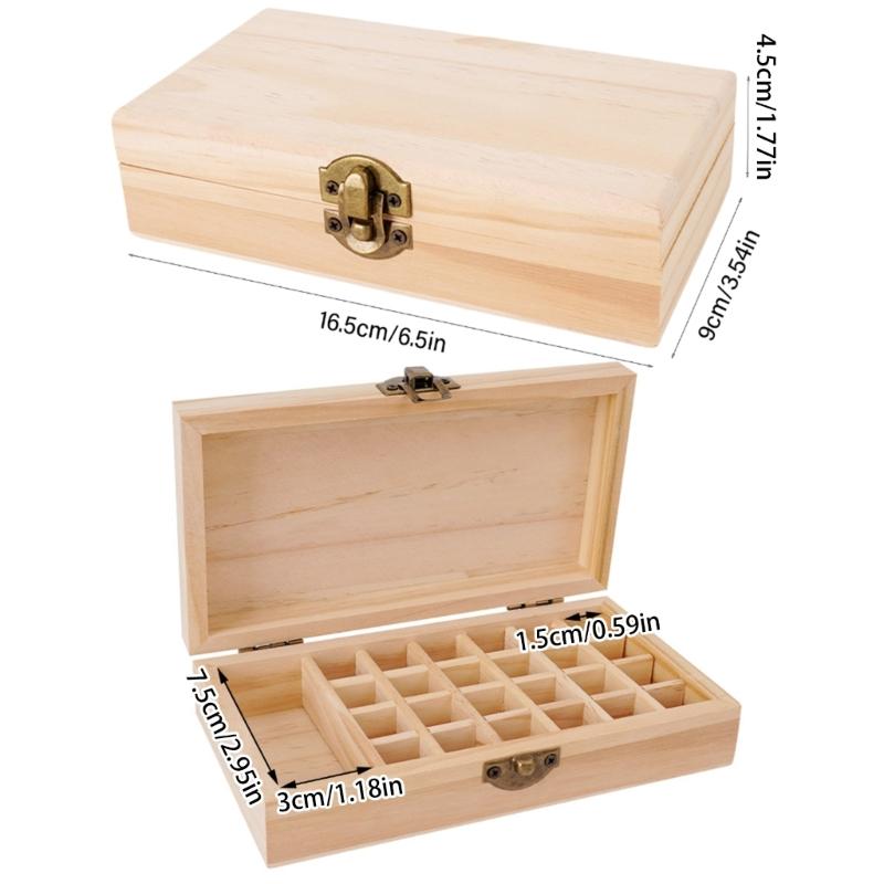 Functional Wood Essential Oil Container Natural Wood Essences Organizers with 25Bottles Holder Slot for Beauty Salon