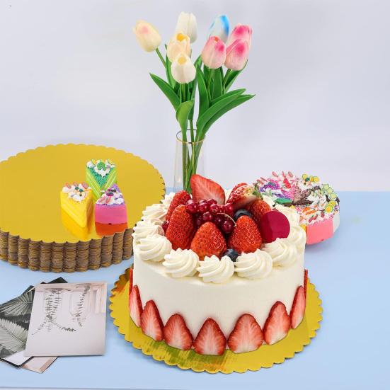 10Pcs Gold Cake Boards Round Scalloped Edges Greaseproof Cake Board Food Grade Cardboard Circles for Wedding Birthday Parties