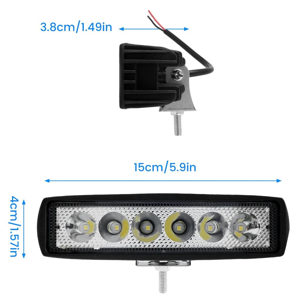 Car LED Light Bar 12V 18W 6000K Super Bright Work Light IP67 Waterproof Flood Spot White Off Road Head Light Driving Light