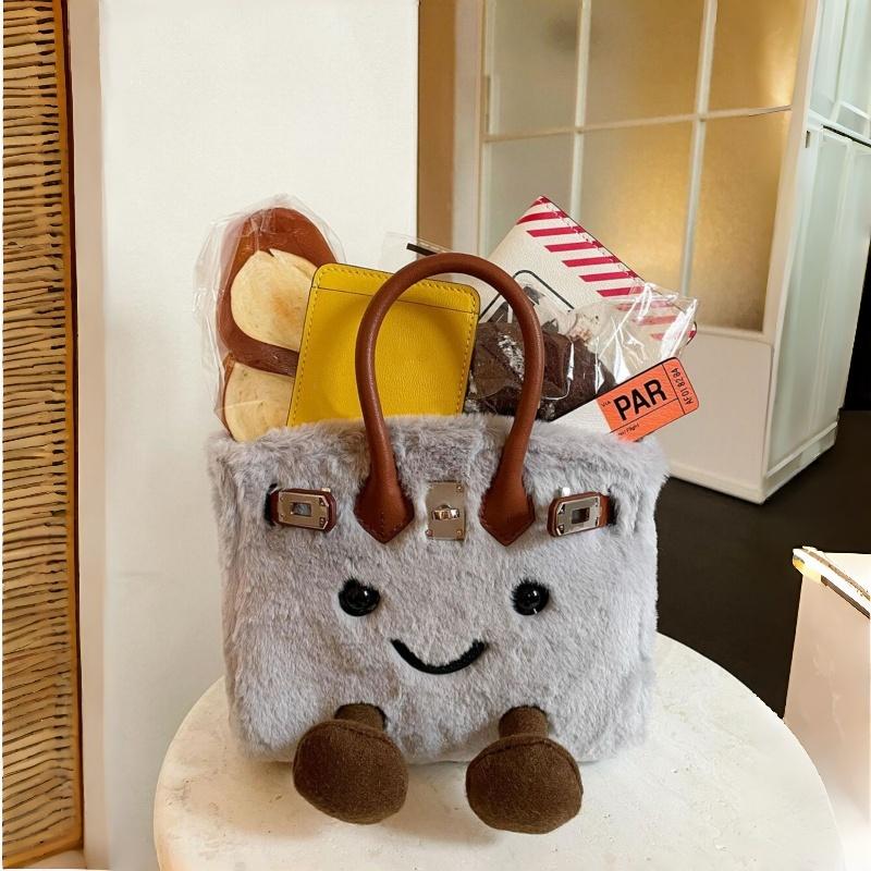 Sac cabas en peluche mignon pour femme, sac bandoulière tendance à motif dessin animé, grande capacité, bandoulière amovible, idéal pour l'automne et l'hiver.